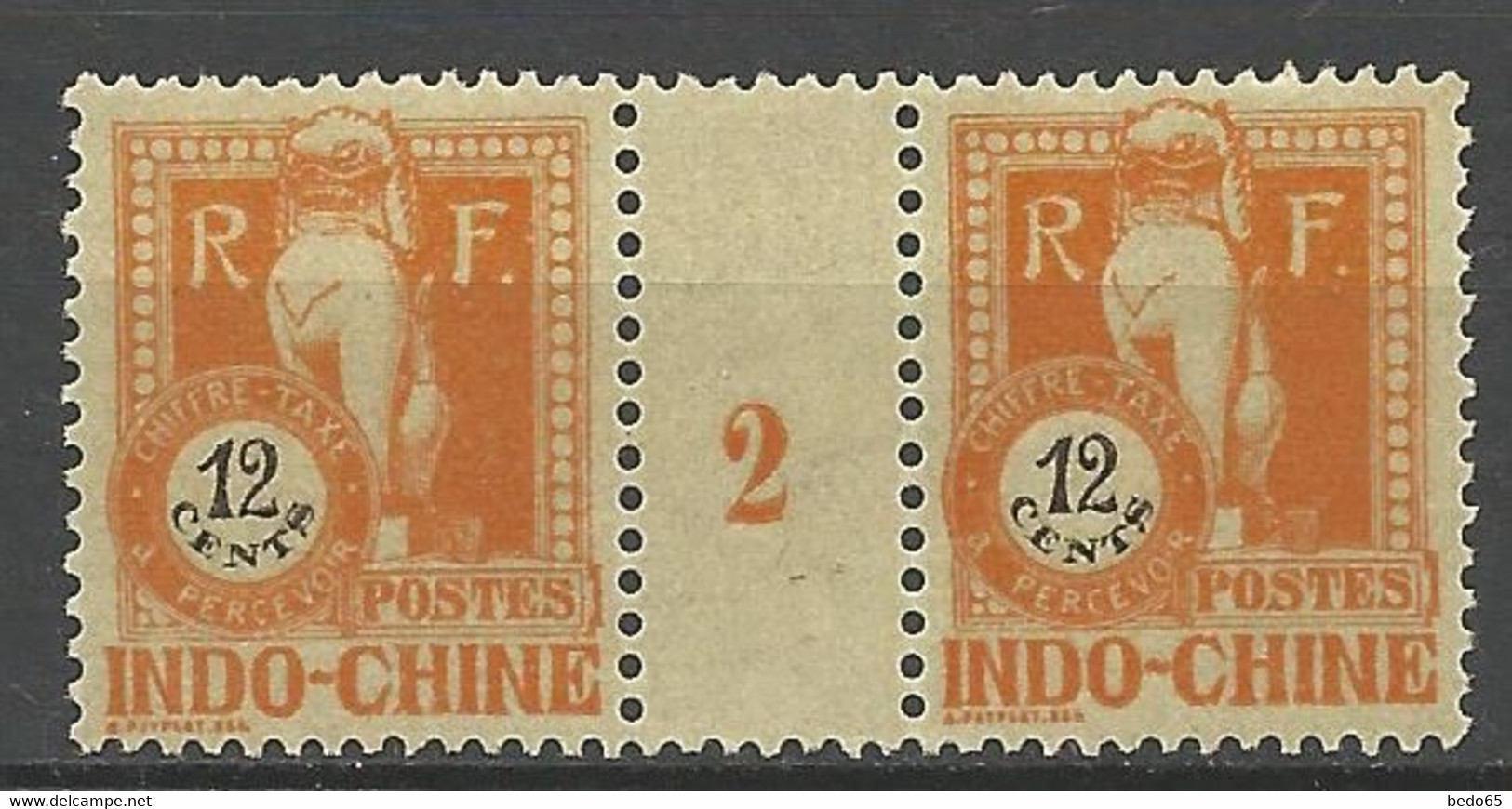 INDOCHINE TAXE N° 40 Gom Coloniale Millésime 2 NEUF**  SANS CHARNIERE  / MNH - Segnatasse