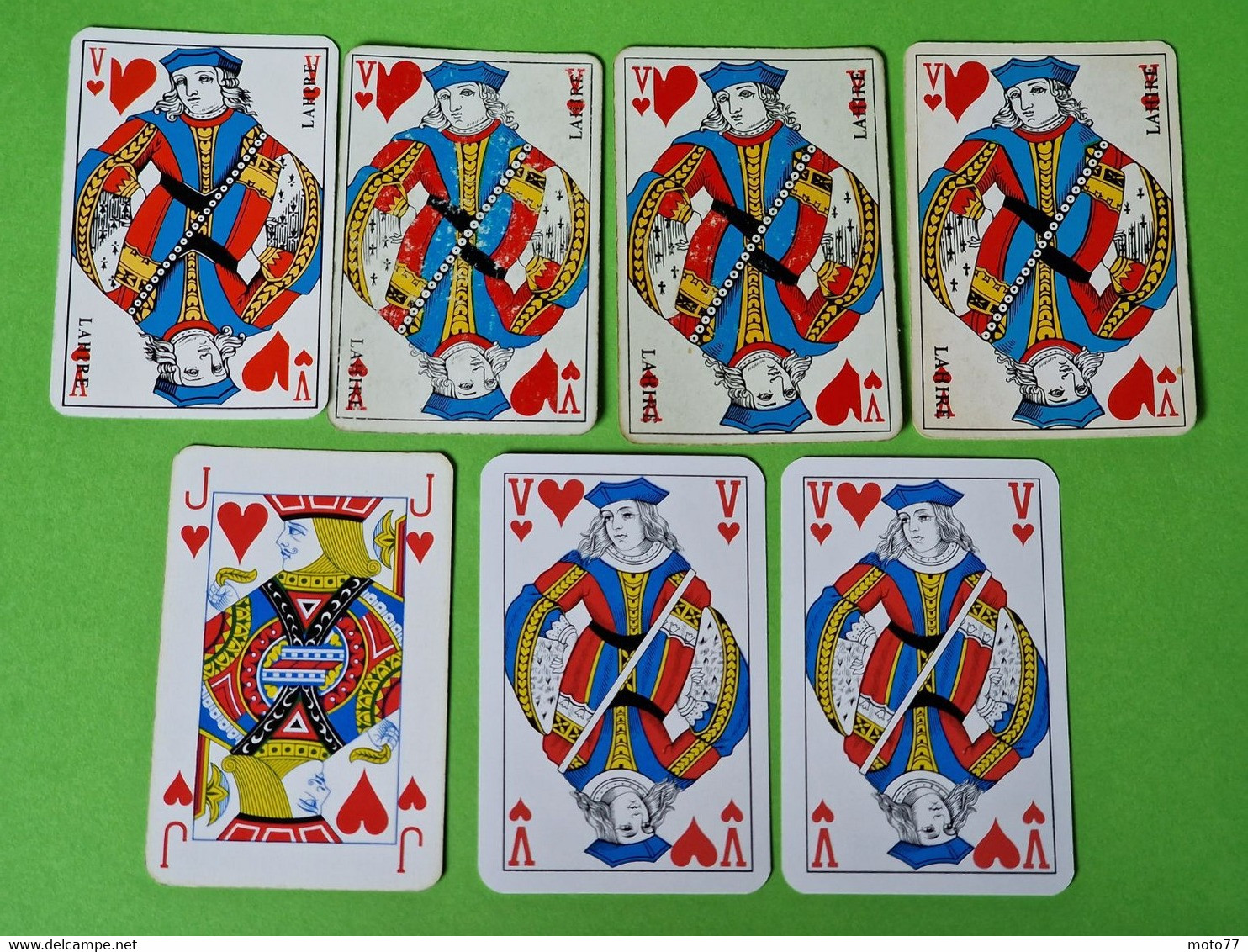 Lot 7 Cartes à Jouer - VALET De CŒUR - Dos Bleu Et Rouge - Pub L'UNION Reims, ABOISIF, GPA, M&M, ROCHEX - Vers 1990/2000 - 32 Cards