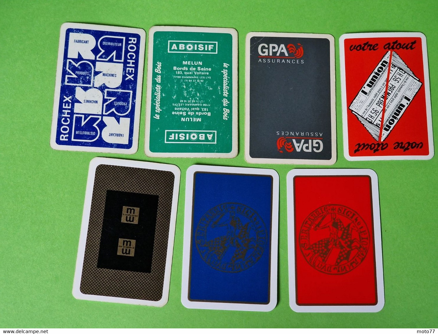 Lot 7 Cartes à Jouer - VALET De CARREAU - Dos Bleu,Rouge - Pub L'UNION Reims, ABOISIF, GPA, M&M, ROCHEX - Vers 1990/2000 - 32 Cards