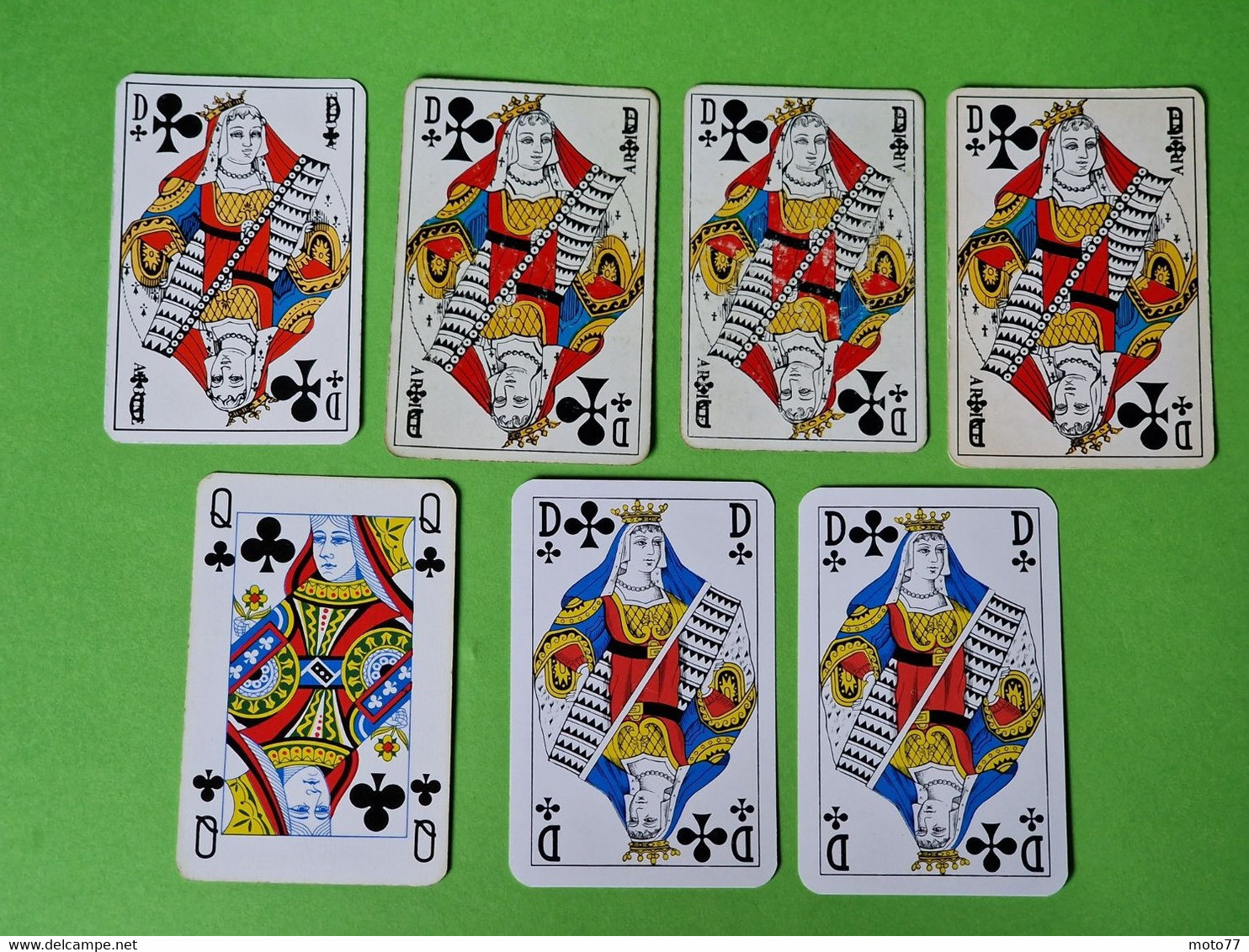 Lot 7 Cartes à Jouer - DAME De TRÈFLE - Dos Bleu,Rouge - Pub L'UNION Reims, ABOISIF, GPA, M&M, ROCHEX - Vers 1990/2000 - 32 Cards