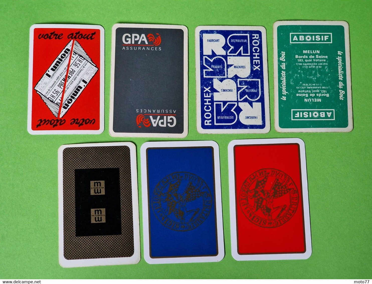 Lot 7 Cartes à Jouer - ROI De CŒUR - Dos Bleu,Rouge - Pub L'UNION Reims, ABOISIF, GPA, M&M, ROCHEX - Vers 1990/2000 - 32 Cartes
