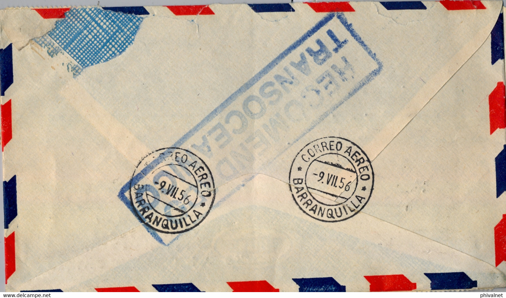 1956 COLOMBIA , SOBRE CERTIFICADO , CORREO AÉREO , BARRANQUILLA - HOLZMINDEN , TRANSATLANTIC AIR MAIL , TAQUILLA Nº 4 - Kolumbien