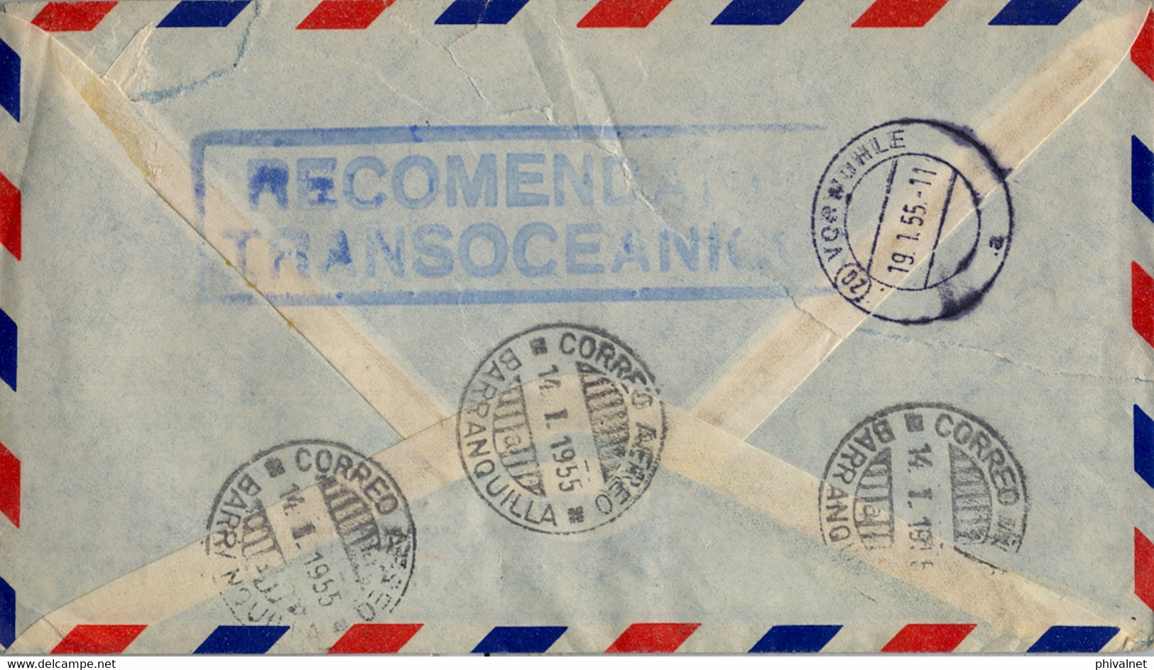 1955 COLOMBIA , SOBRE CERTIFICADO , CORREO AÉREO , BARRANQUILLA - HOLZMINDEN , TRANSATLANTIC AIR MAIL , TAQUILLA Nº 5 - Colombie