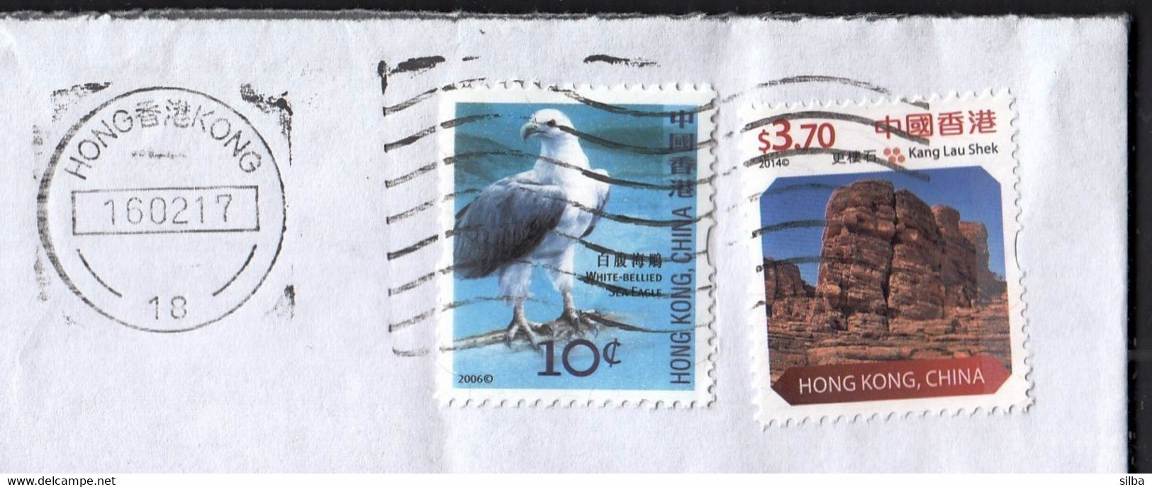 Hong Kong 2017 / Landscapes Kang Lau Shek 3.70$ 2014, Bird Haliaeetus Leucogaster White Bellied Sea Eagle 10C 2006 - Lettres & Documents