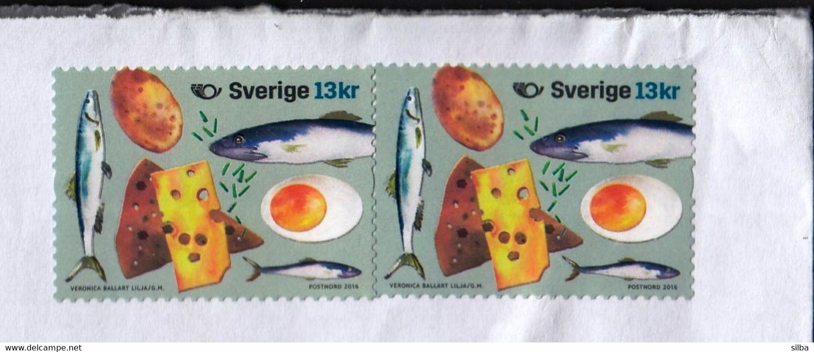 Sweden / 2016 Food 13 Kr, Fish, Potato, Cheese, Egg - Briefe U. Dokumente