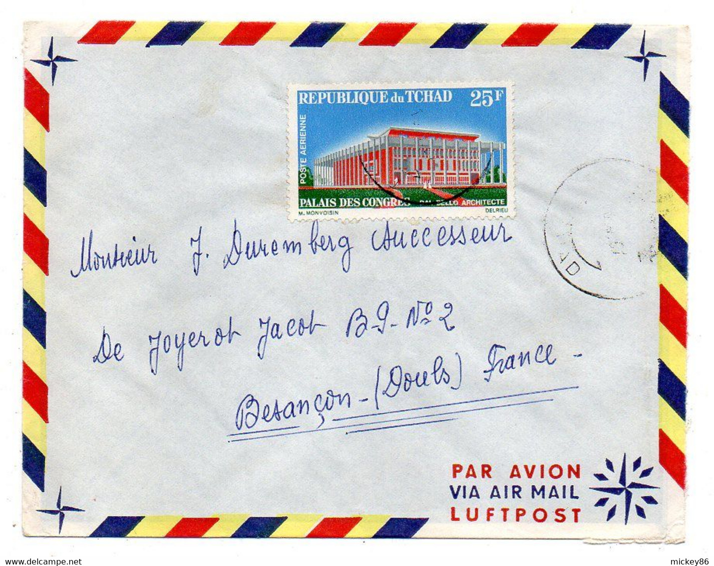 Tchad  -1967--Lettre   Pour Besançon-25..tp Palais Des Congrès Seul Sur Lettre..cachet  ???....à Saisir - Tchad (1960-...)