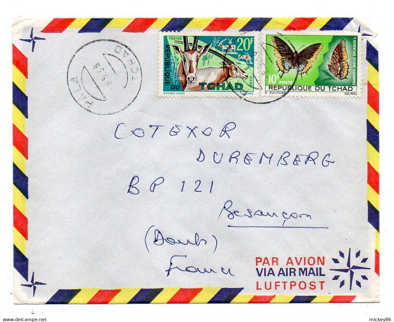 Tchad -1968-- PALA   Pour Besançon-25..tp  Papillons +animaux   Sur Lettre..cachet ...... - Tschad (1960-...)