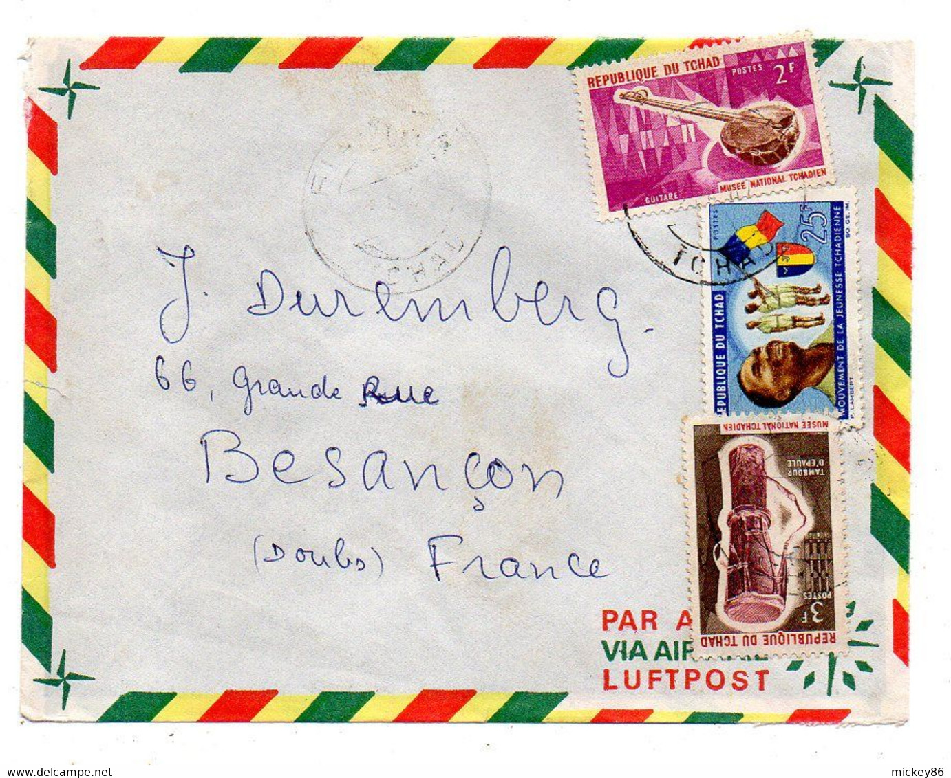 Tchad -1967-- FIANGA  Pour Besançon-25.....tp  Divers      Sur Lettre......cachet ...... - Tschad (1960-...)