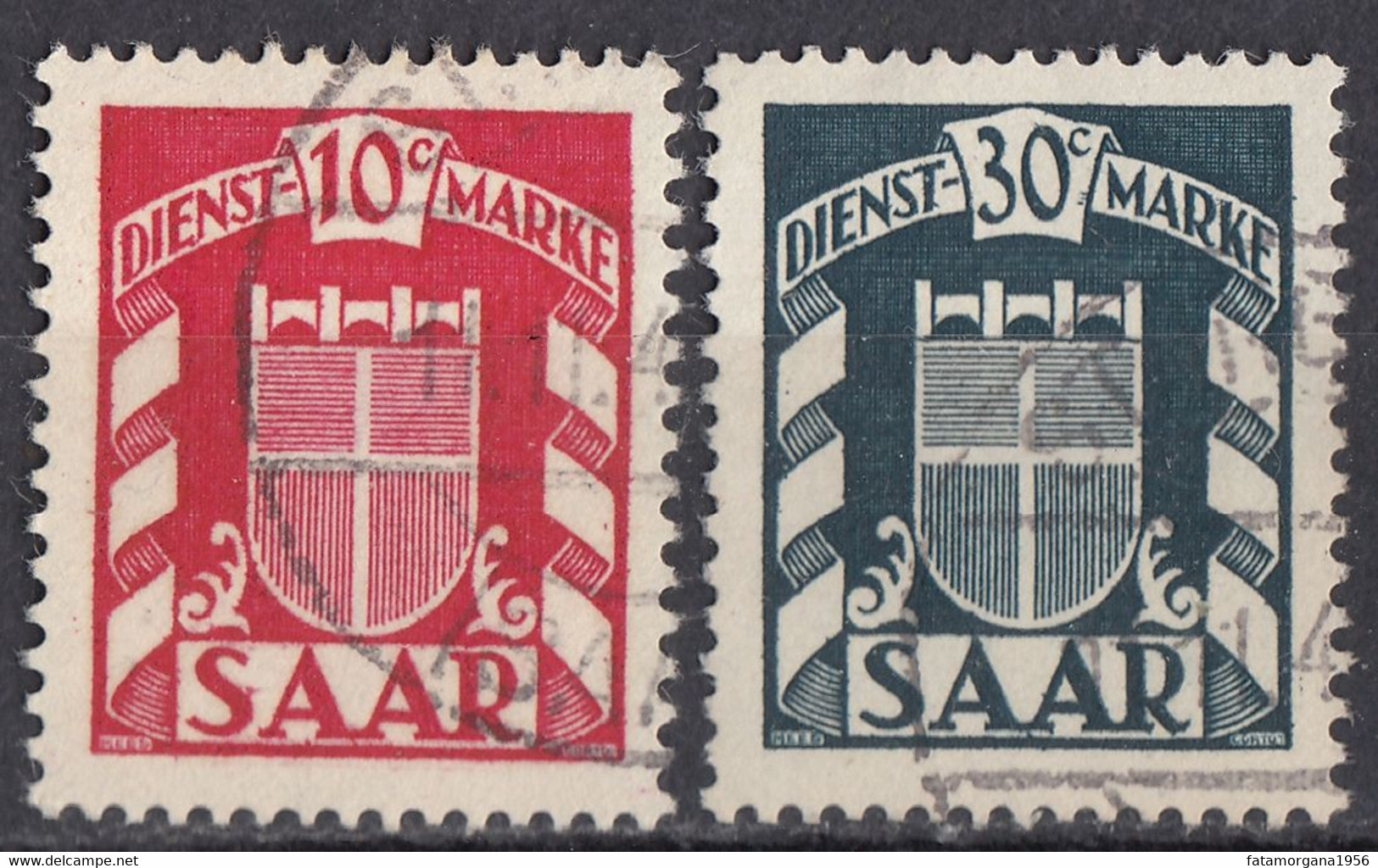 SAAR- SARRE - 1949 - Lotto Di 2 Valori Usati Yvert Servizio 27 E 28. - Dienstzegels