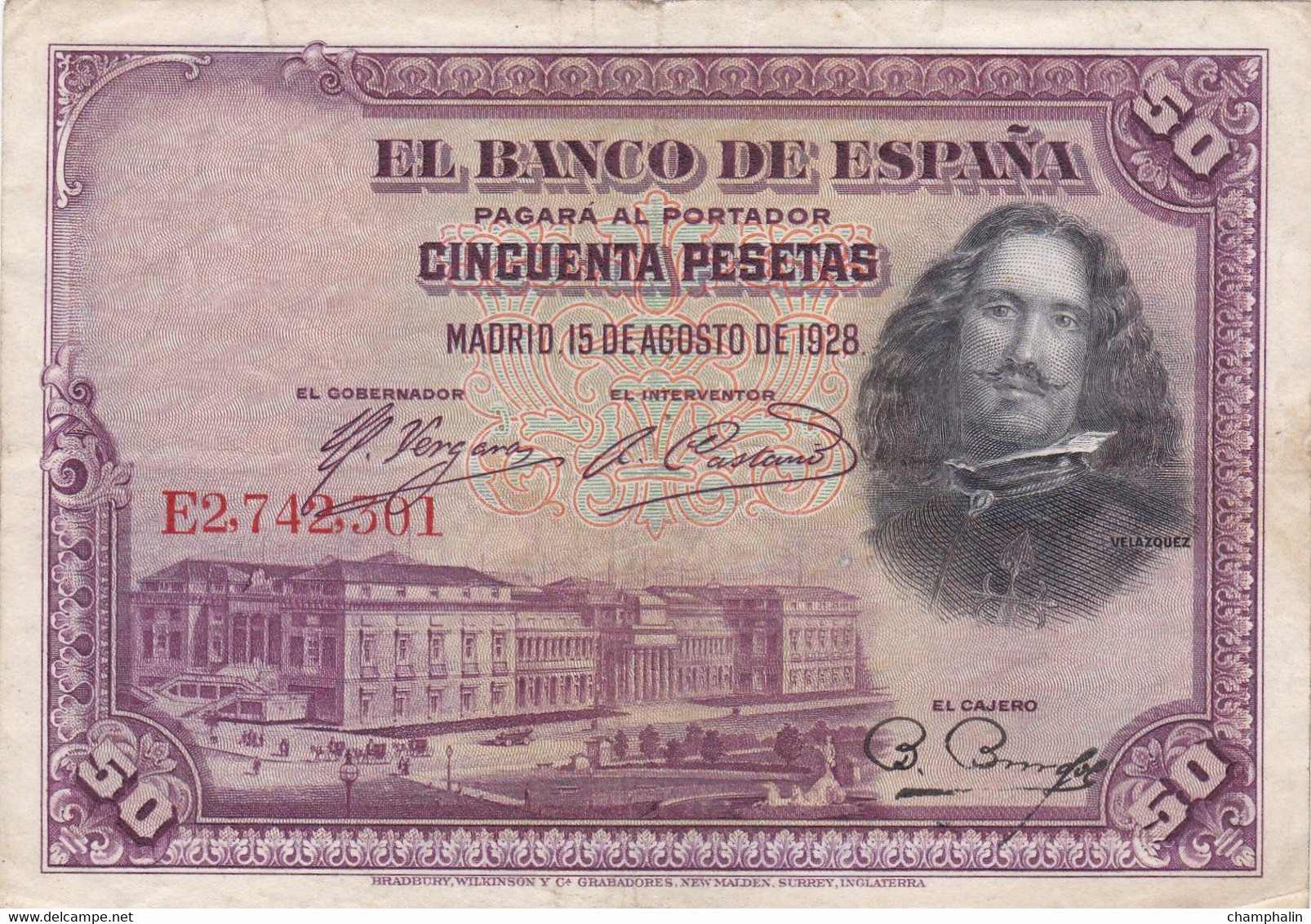 Espagne - Billet De 50 Pesetas - Diego Velasquez - 15 Août 1928 - P75b - 50 Peseten