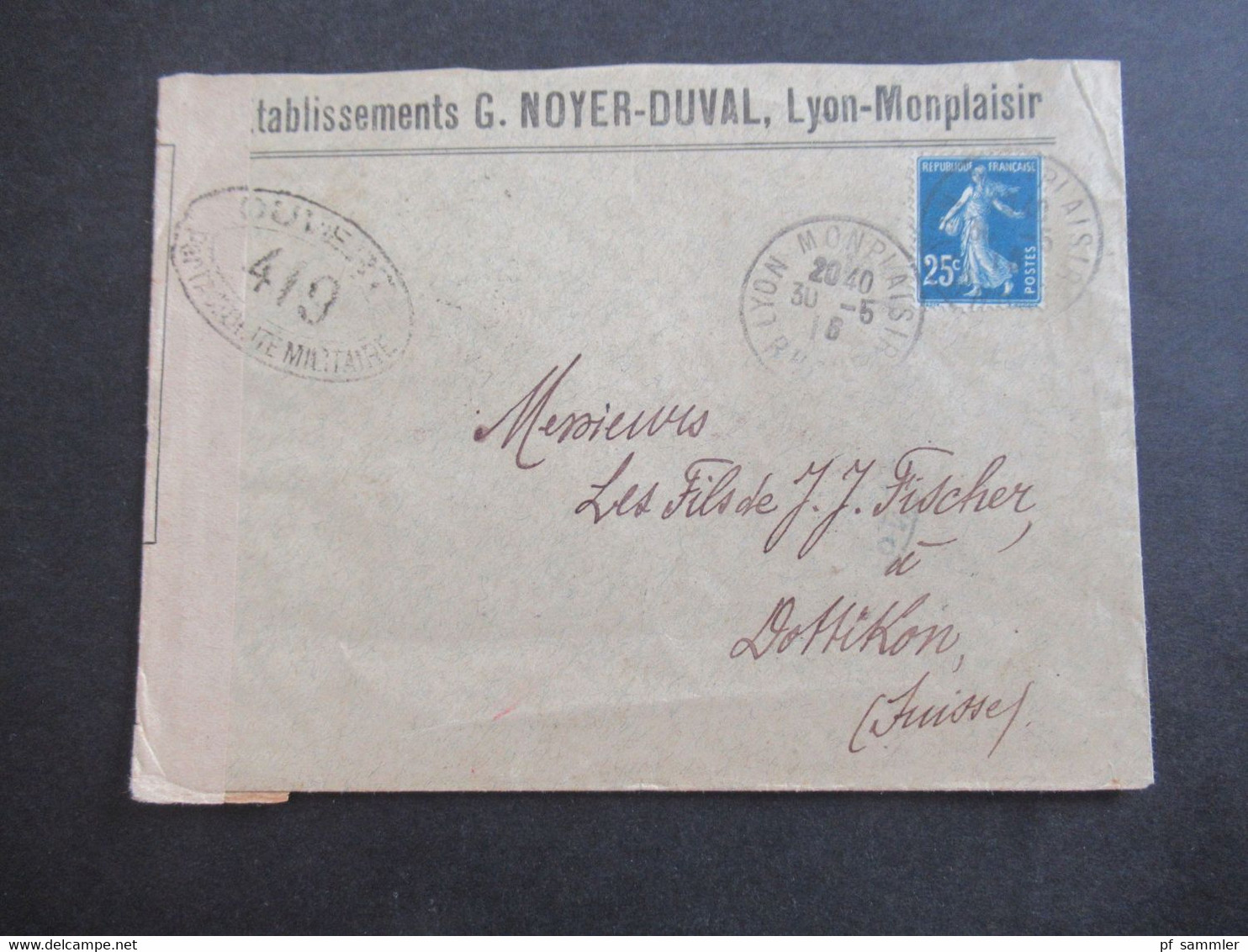 Säerin EF 1916 Zensurbeleg 1.WK Controle Postal Militaire Und Zensurstempel In Die Schweiz (Dottikon)  Mit Ank. Stempel - Covers & Documents