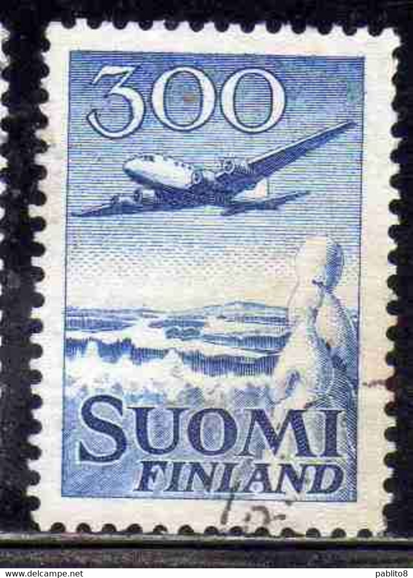 SUOMI FINLAND FINLANDIA FINLANDE 1950 AIR POST MAIL AIRMAIL DOUGLAS DC-6 OVER WINTER LANDSCAPE 300m USED USATO OBLITERE' - Usati