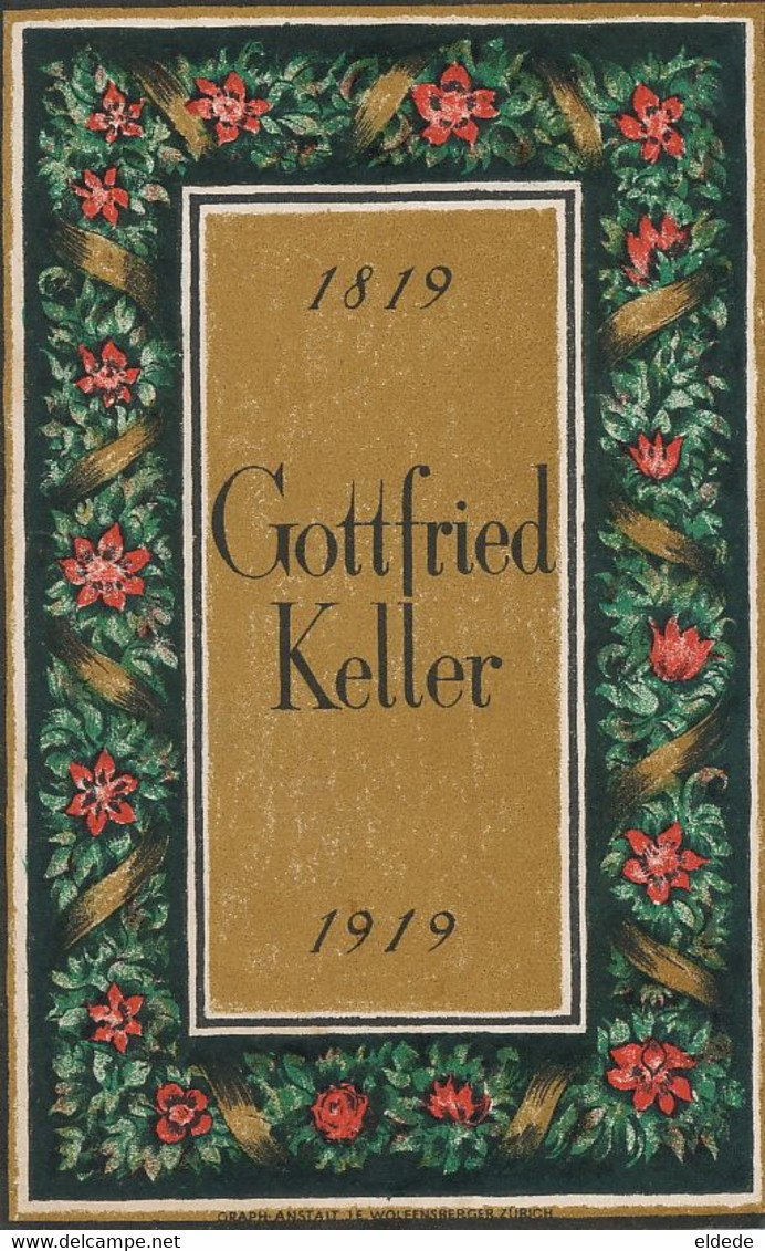 Gottfried Keller 1872 3 Items  Entier Postal  Ador , Booklet 6 Pages And Art Paper 1819 / 1919 Centenary - Domat/Ems