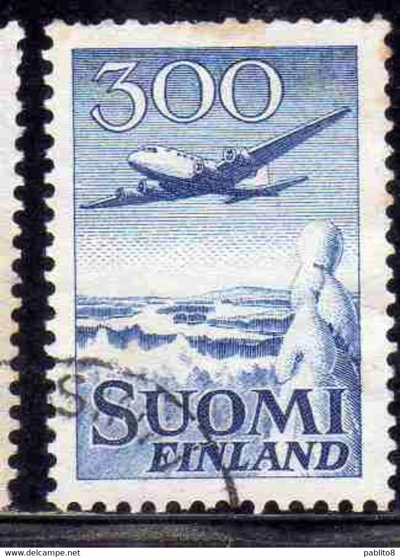 SUOMI FINLAND FINLANDIA FINLANDE 1950 AIR POST MAIL AIRMAIL DOUGLAS DC-6 OVER WINTER LANDSCAPE 300m USED USATO OBLITERE' - Gebraucht