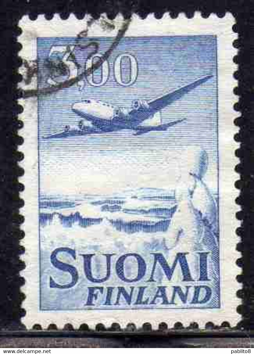 SUOMI FINLAND FINLANDIA FINLANDE 1950 AIR POST MAIL AIRMAIL DOUGLAS DC-6 OVER WINTER LANDSCAPE 300m USED USATO OBLITERE' - Used Stamps