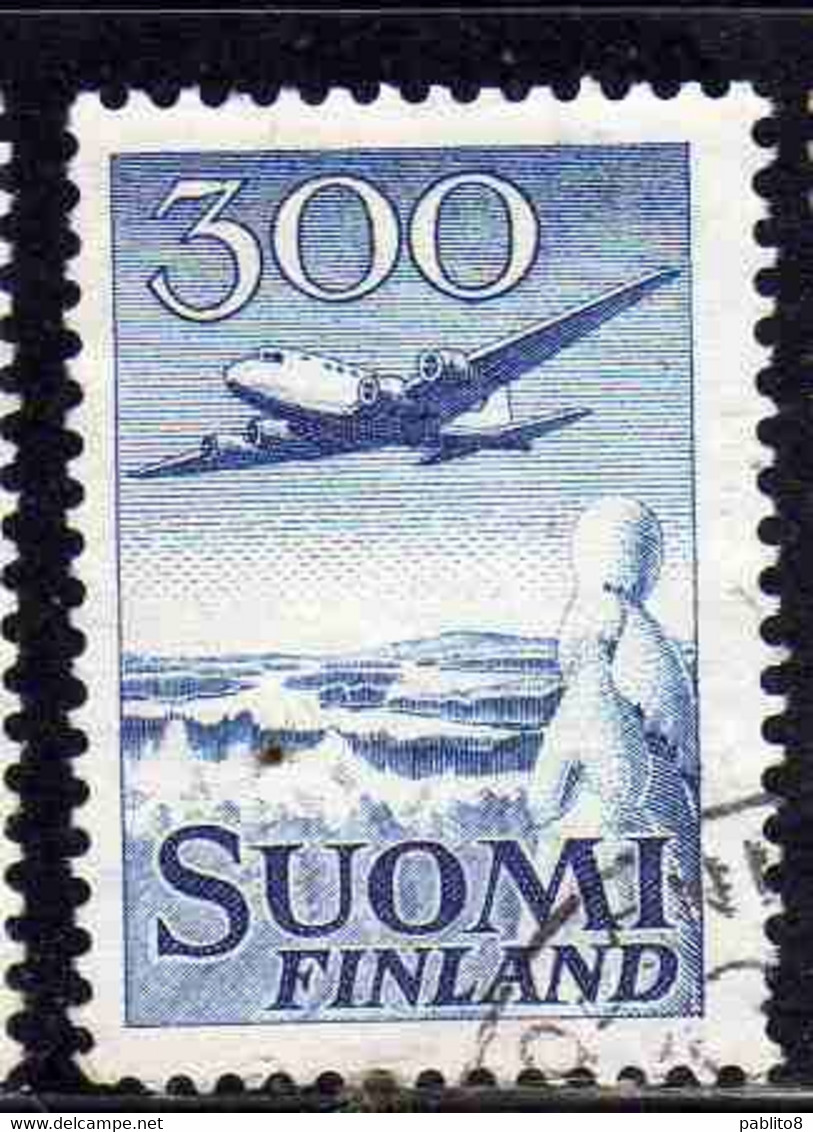 SUOMI FINLAND FINLANDIA FINLANDE 1950 AIR POST MAIL AIRMAIL DOUGLAS DC-6 OVER WINTER LANDSCAPE 300m USED USATO OBLITERE' - Usati