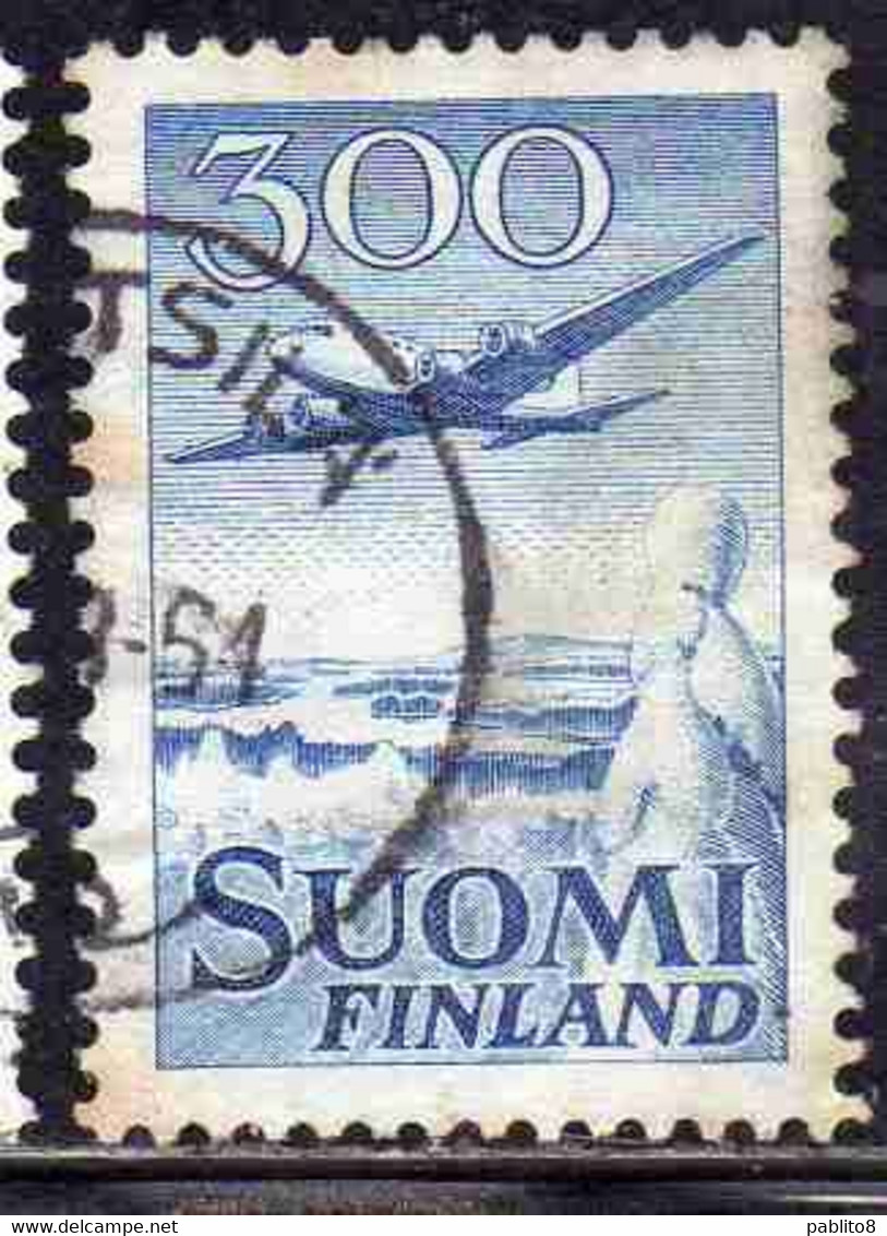 SUOMI FINLAND FINLANDIA FINLANDE 1950 AIR POST MAIL AIRMAIL DOUGLAS DC-6 OVER WINTER LANDSCAPE 300m USED USATO OBLITERE' - Used Stamps