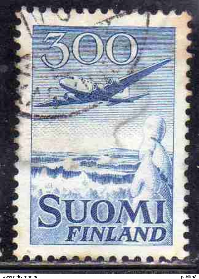 SUOMI FINLAND FINLANDIA FINLANDE 1950 AIR POST MAIL AIRMAIL DOUGLAS DC-6 OVER WINTER LANDSCAPE 300m USED USATO OBLITERE' - Used Stamps