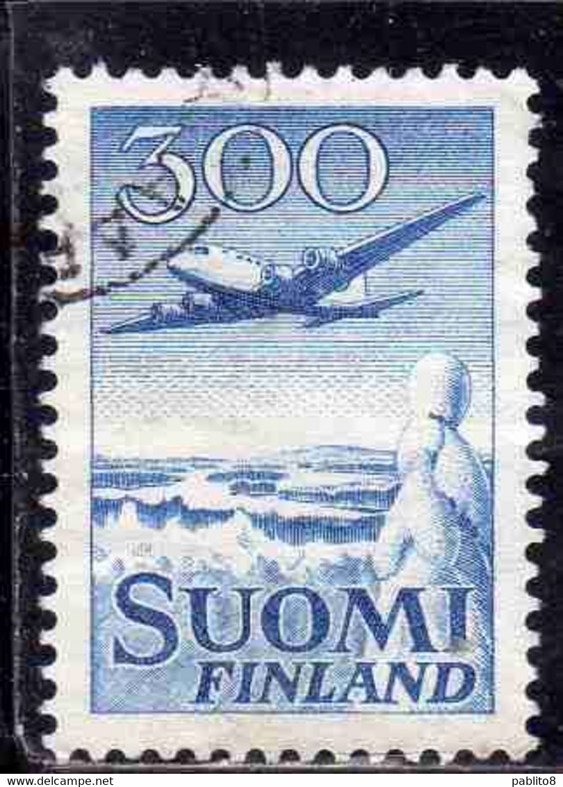 SUOMI FINLAND FINLANDIA FINLANDE 1950 AIR POST MAIL AIRMAIL DOUGLAS DC-6 OVER WINTER LANDSCAPE 300m USED USATO OBLITERE' - Oblitérés