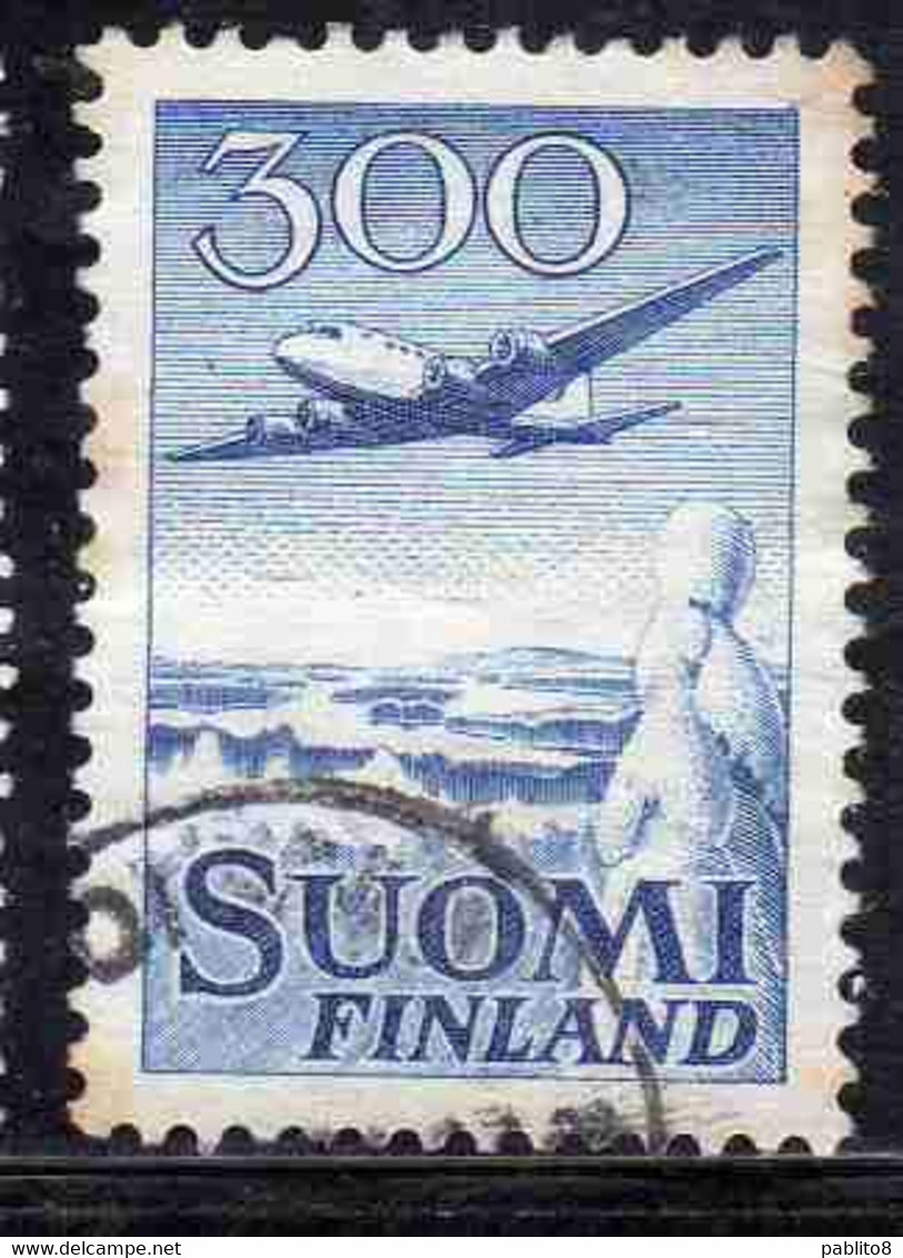 SUOMI FINLAND FINLANDIA FINLANDE 1950 AIR POST MAIL AIRMAIL DOUGLAS DC-6 OVER WINTER LANDSCAPE 300m USED USATO OBLITERE' - Gebruikt