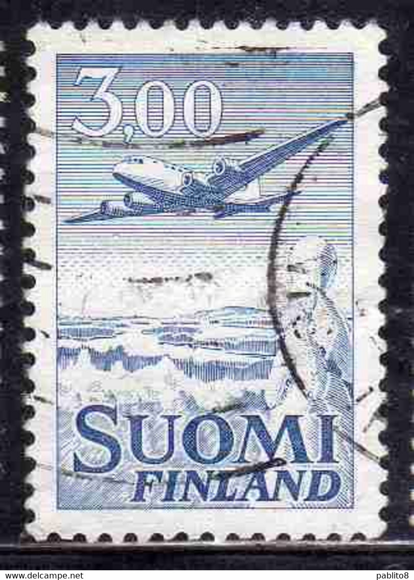 SUOMI FINLAND FINLANDIA FINLANDE 1950 AIR POST MAIL AIRMAIL DOUGLAS DC-6 OVER WINTER LANDSCAPE 300m USED USATO OBLITERE' - Usati