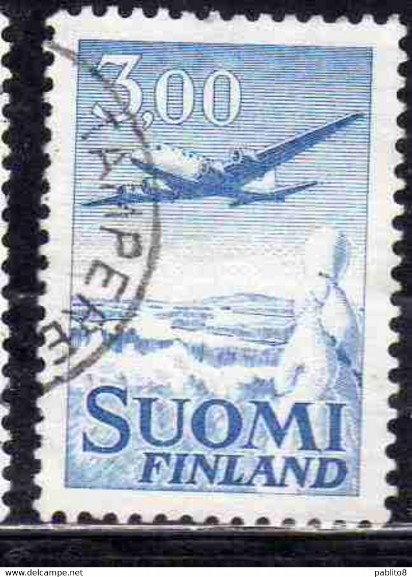 SUOMI FINLAND FINLANDIA FINLANDE 1950 AIR POST MAIL AIRMAIL DOUGLAS DC-6 OVER WINTER LANDSCAPE 300m USED USATO OBLITERE' - Used Stamps