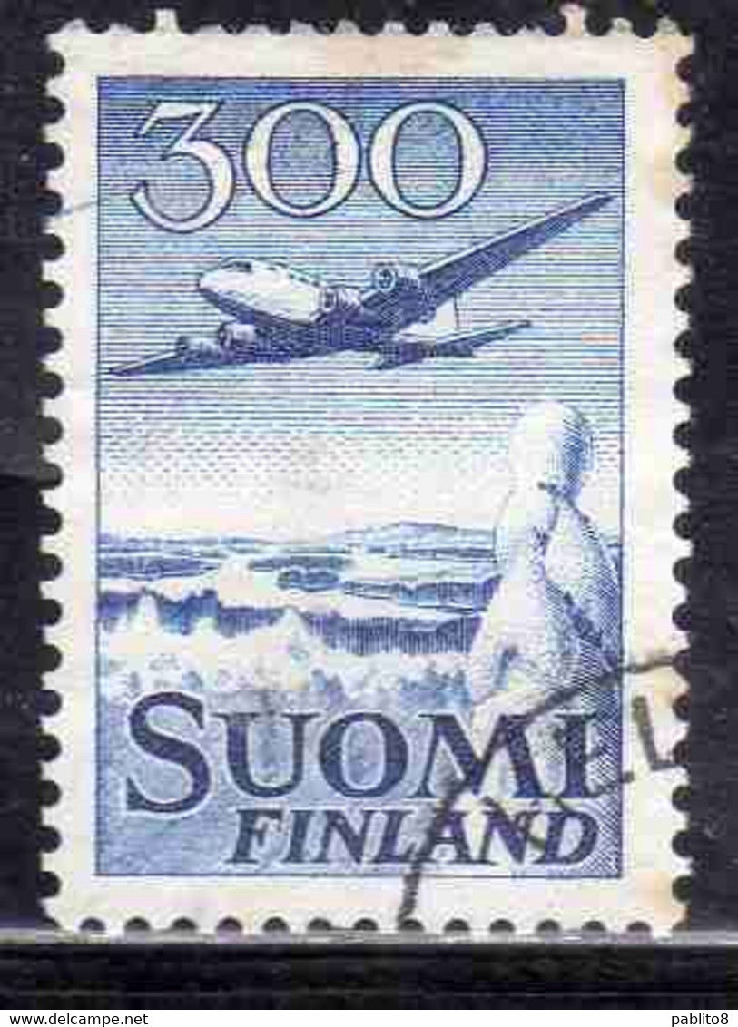 SUOMI FINLAND FINLANDIA FINLANDE 1950 AIR POST MAIL AIRMAIL DOUGLAS DC-6 OVER WINTER LANDSCAPE 300m USED USATO OBLITERE' - Oblitérés