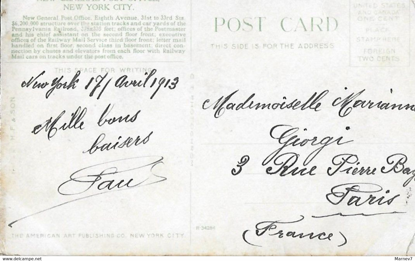 NEW YORK CITY - New General Post Office - Yvert 195 Sur Carte - Nunez De Balboa - 1913 - Andere Monumenten & Gebouwen