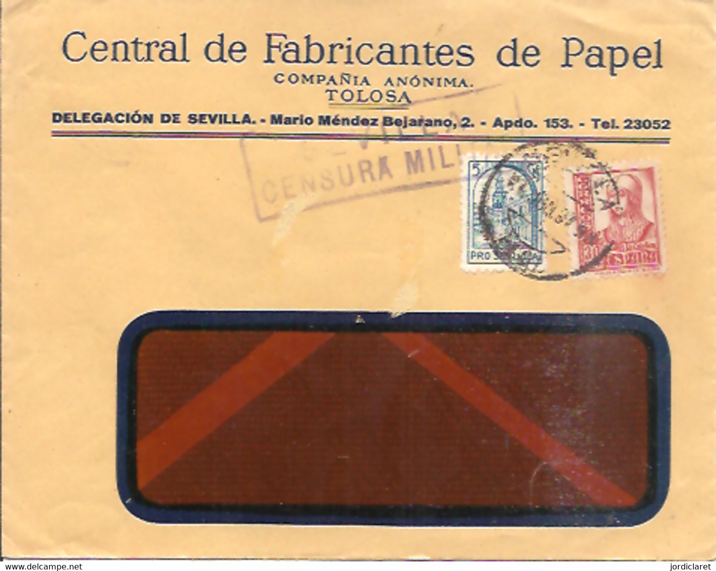 CARTA  COMERCIAL   1939 TOLOSA  CENSURA  MILITAR SEVILLA - Marcas De Censura Nacional