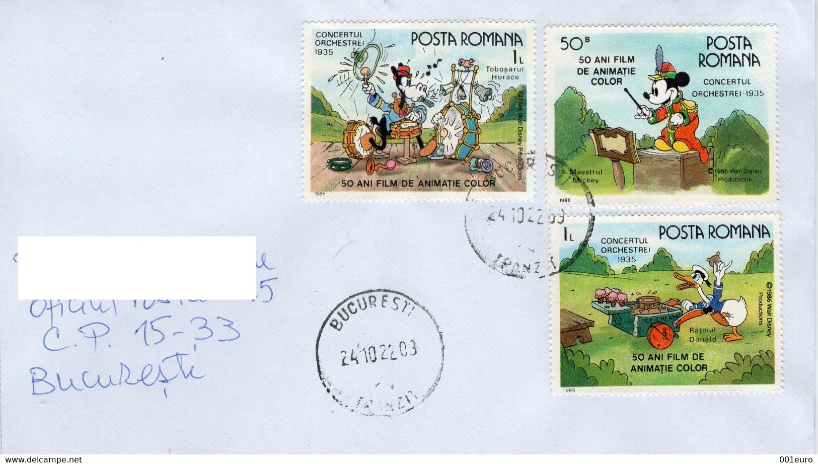 ROMANIA: WALT DISNEY CARTOONS , Circulated Cover - Registered Shipping! - Briefe U. Dokumente