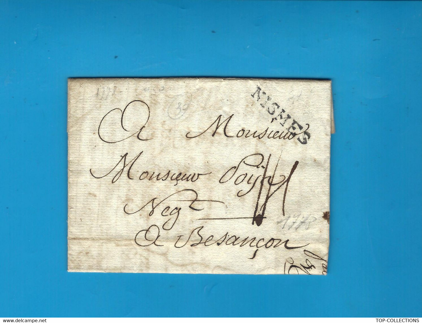 LA VRAIE TOILE « DENIM » 1770 De Nimes Marque Postale NISMES Marie Vigne Tissus Toiles => Besançon Poys Négociant V.HIST - ... - 1799