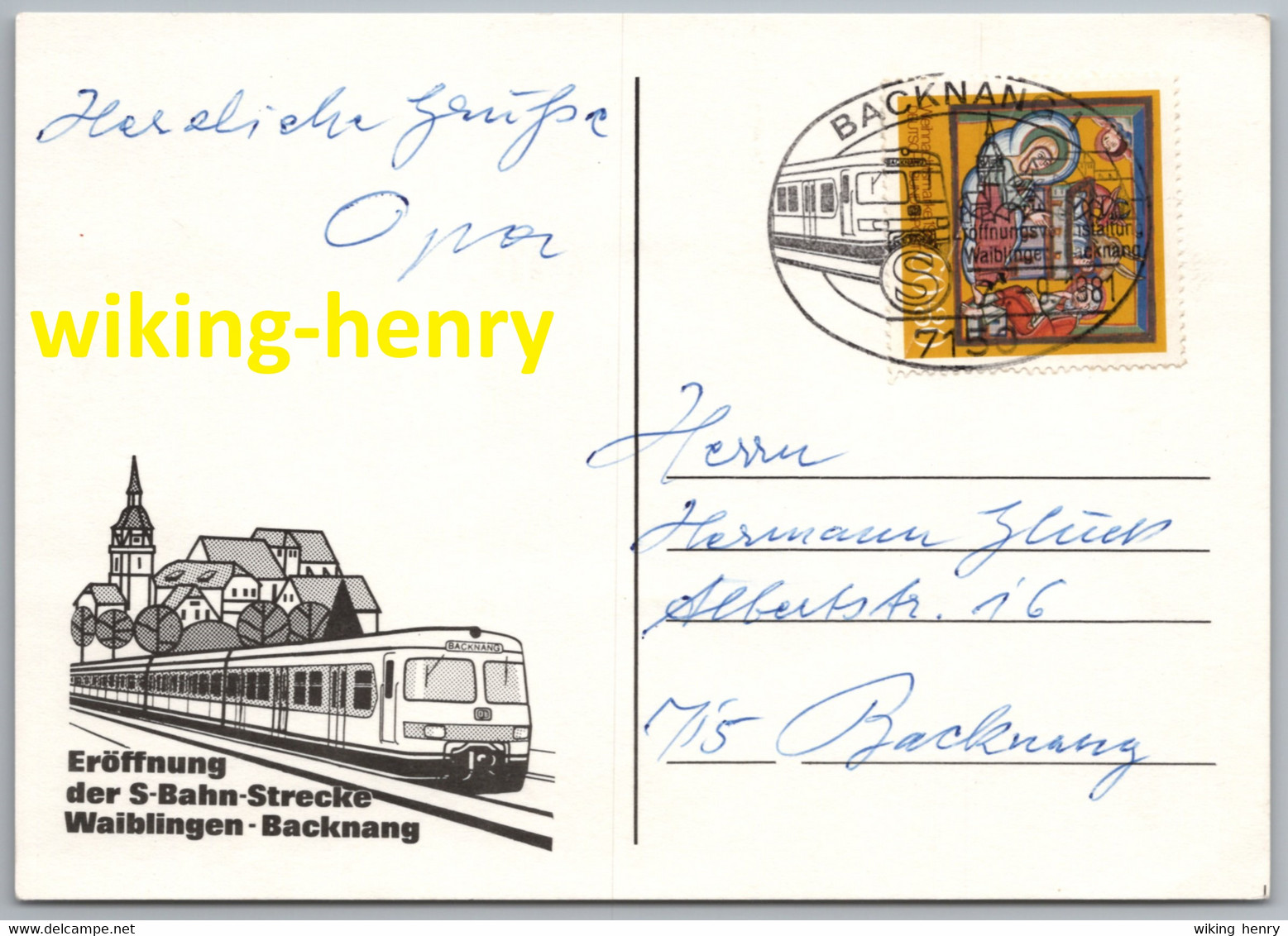 Backnang - Sonderkarte 1   Eröffnung Der S-Bahn Strecke Waiblingen Backnang 1981   Mit Post Sonderstempel - Backnang