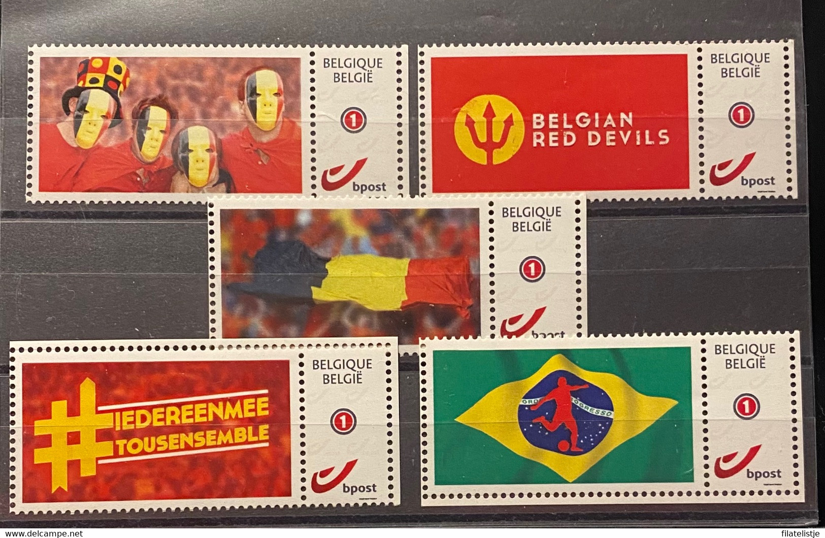 België My Stamps Rode Duivels WK 2014 Brazilië  5 Stuks - Autres & Non Classés
