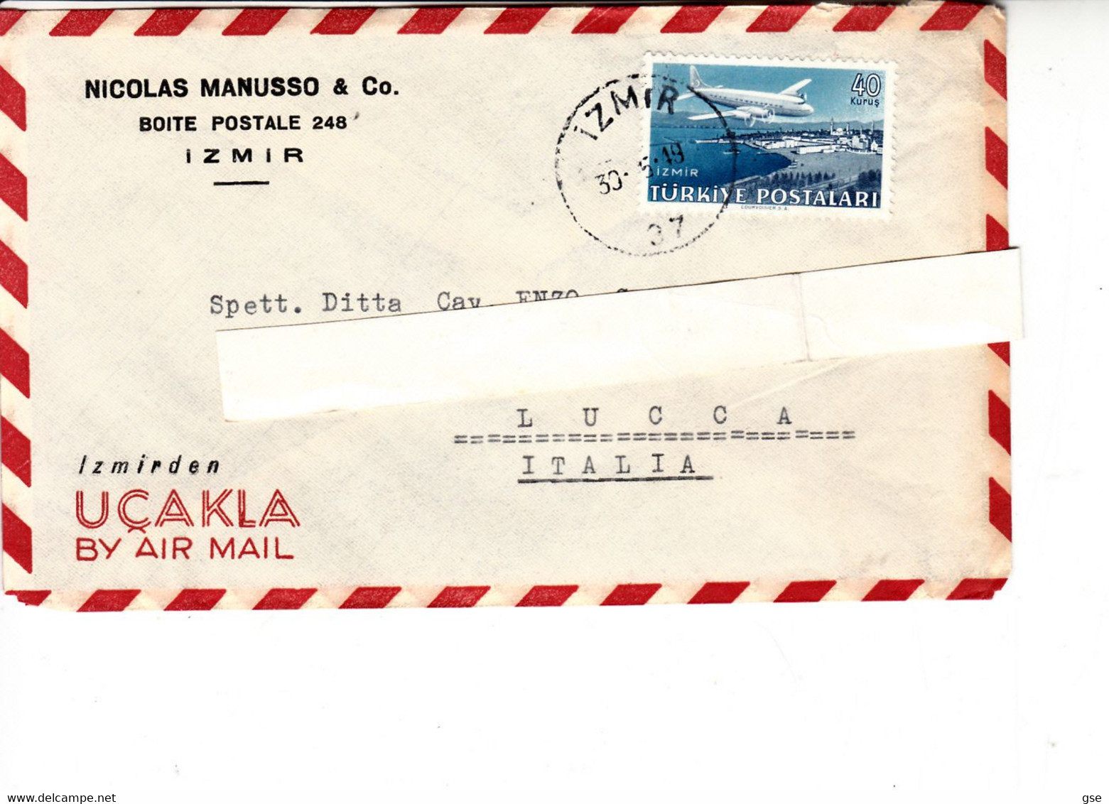 TURCHIA  1949 - Unificato A 15 Su Lettera Per Italy - Poste Aérienne