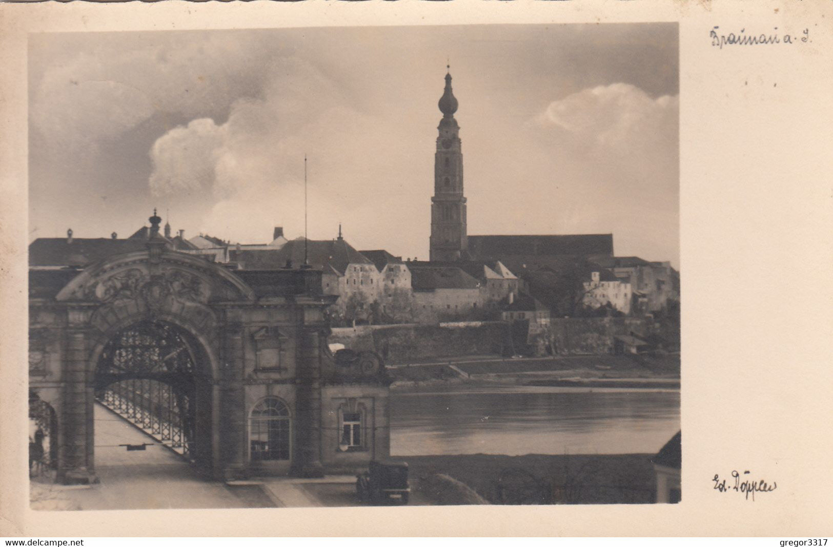 B9593) BRAUNAU Am INN - Zugangstor Brücke Mit Blick Auf Häuser U. Kirche Auf Anderer Flussseite ALT 1936 - Braunau