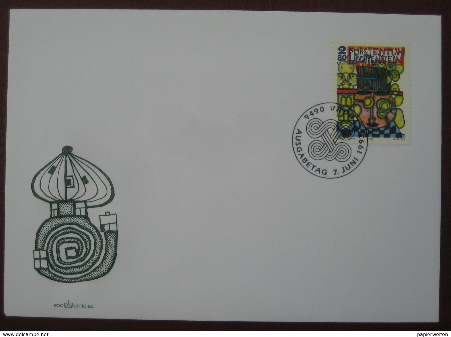 Liechtenstein FDC 1993 - Friedensreich Hundertwasser Schwarzhutmann - Brieven En Documenten