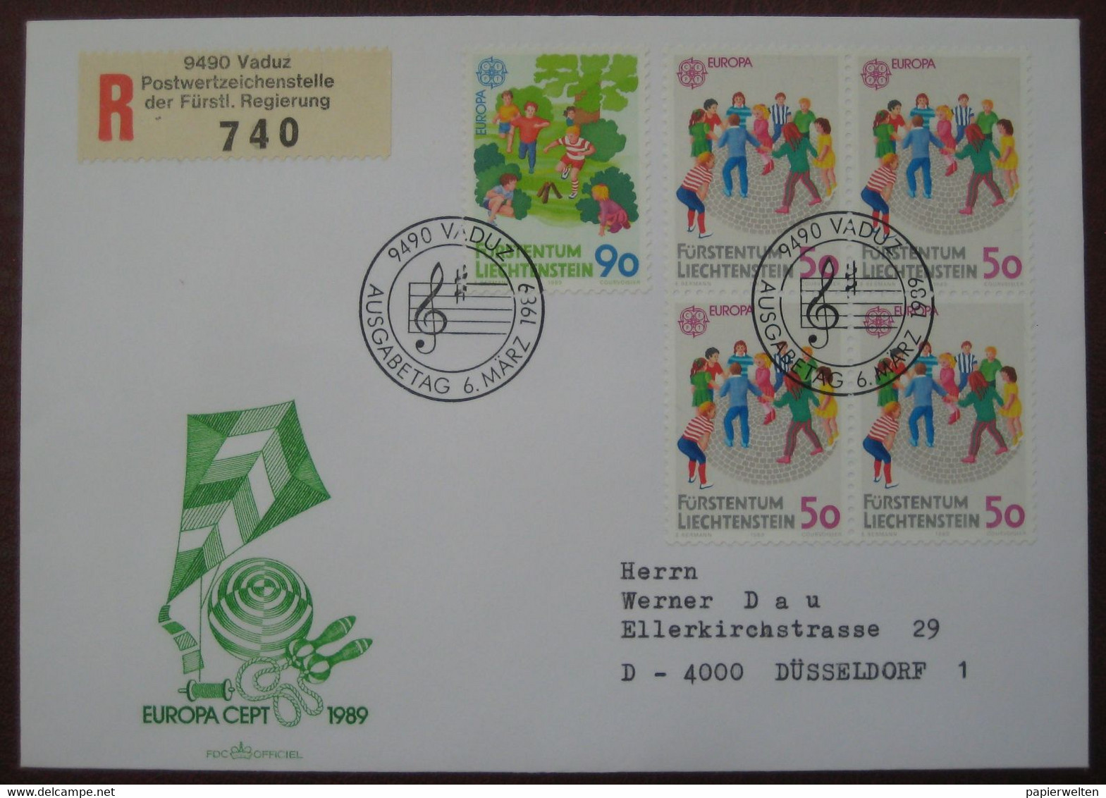 Liechtenstein Einschreiben FDC 1989 -Europa Cept - Covers & Documents