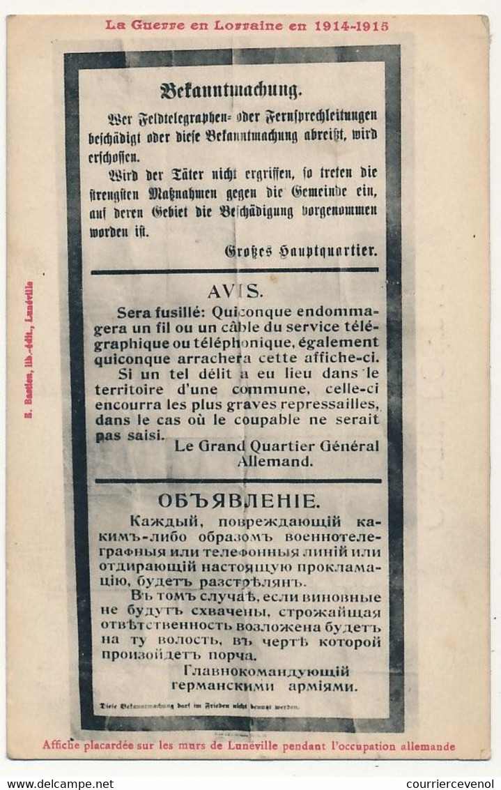 CPA - LUNEVILLE (Meurthe Et Moselle) - Affiche Placardée Sur Les Murs De Lunéville Pendant L'occupation Allemande - Luneville