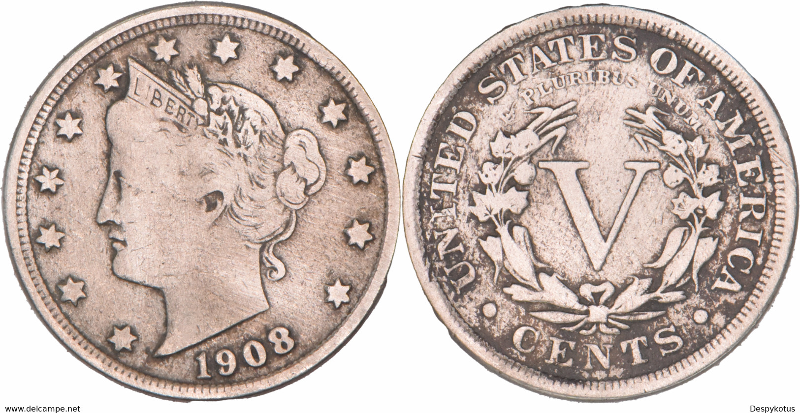 USA - 1908 - Nickel - V CENTS. 10-119 - 1883-1913: Liberty