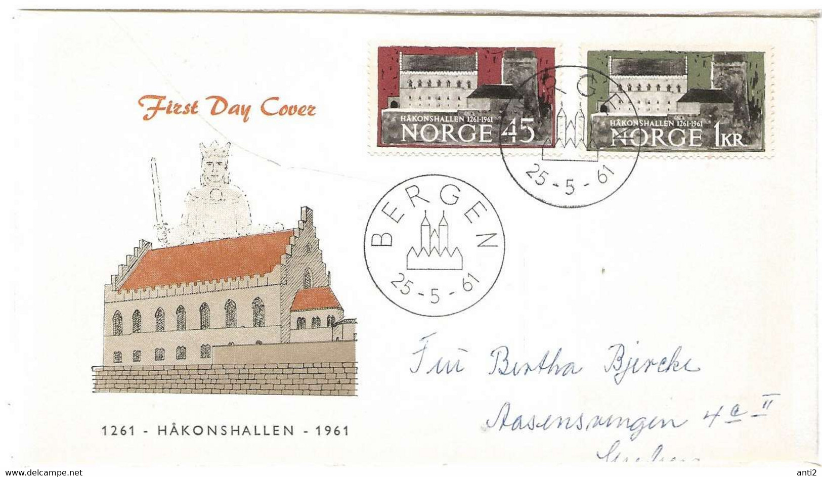 Norway Norge 1961   700th Anniversary Of Håkonshallen In Bergen Mi 456-457  FDC - Cartas & Documentos