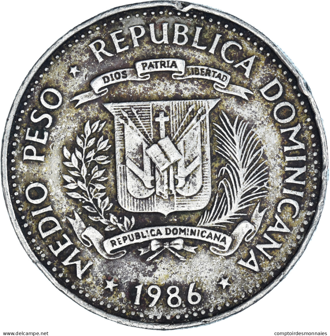 Monnaie, République Dominicaine, 1/2 Peso, 1986 - Dominicaanse Republiek