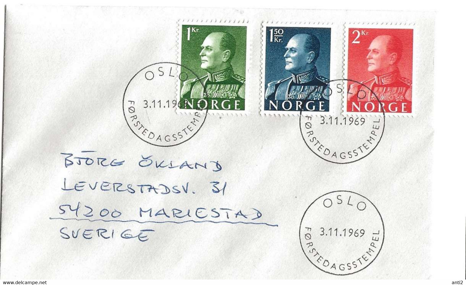 Norway Norge 1969 Olav V   - Crown Stamps Fluor Mi  428 Y-430 Y, FDC - Cartas & Documentos