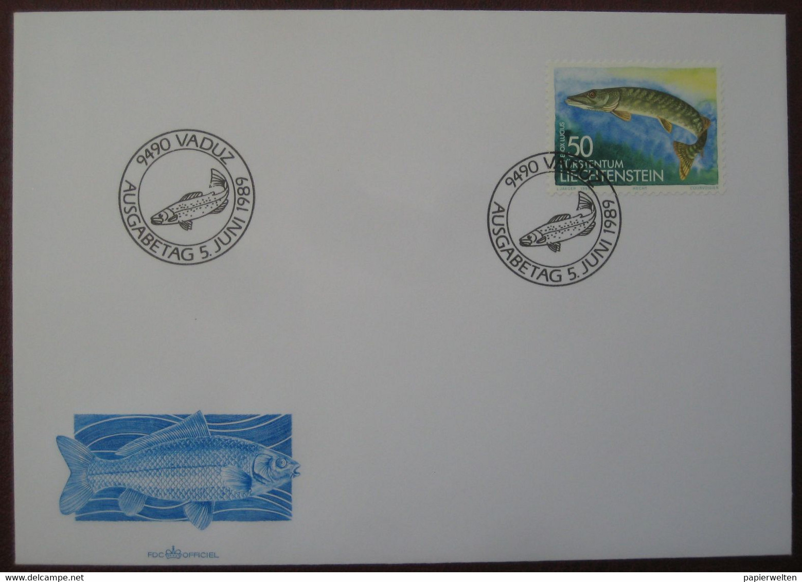 FDC 1989 - Fische: Europäischer Hecht (Esox Lucius) - Briefe U. Dokumente