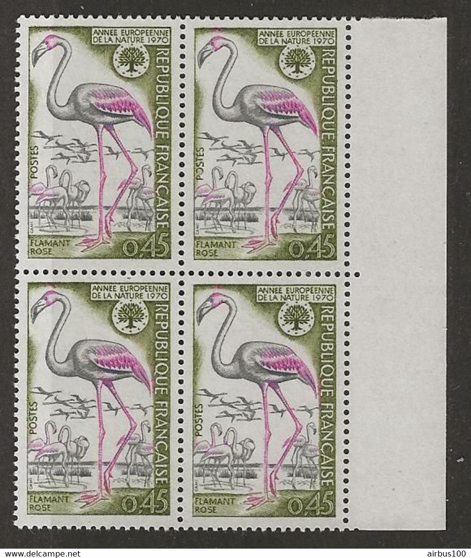 TIMBRE FRANCE 1970 Y & T N° 1634 NEUF** BLOC DE 4 Ex - FLAMANT ROSE ANNÉE EUROPÉENNE DE LA NATURE - Flamingos