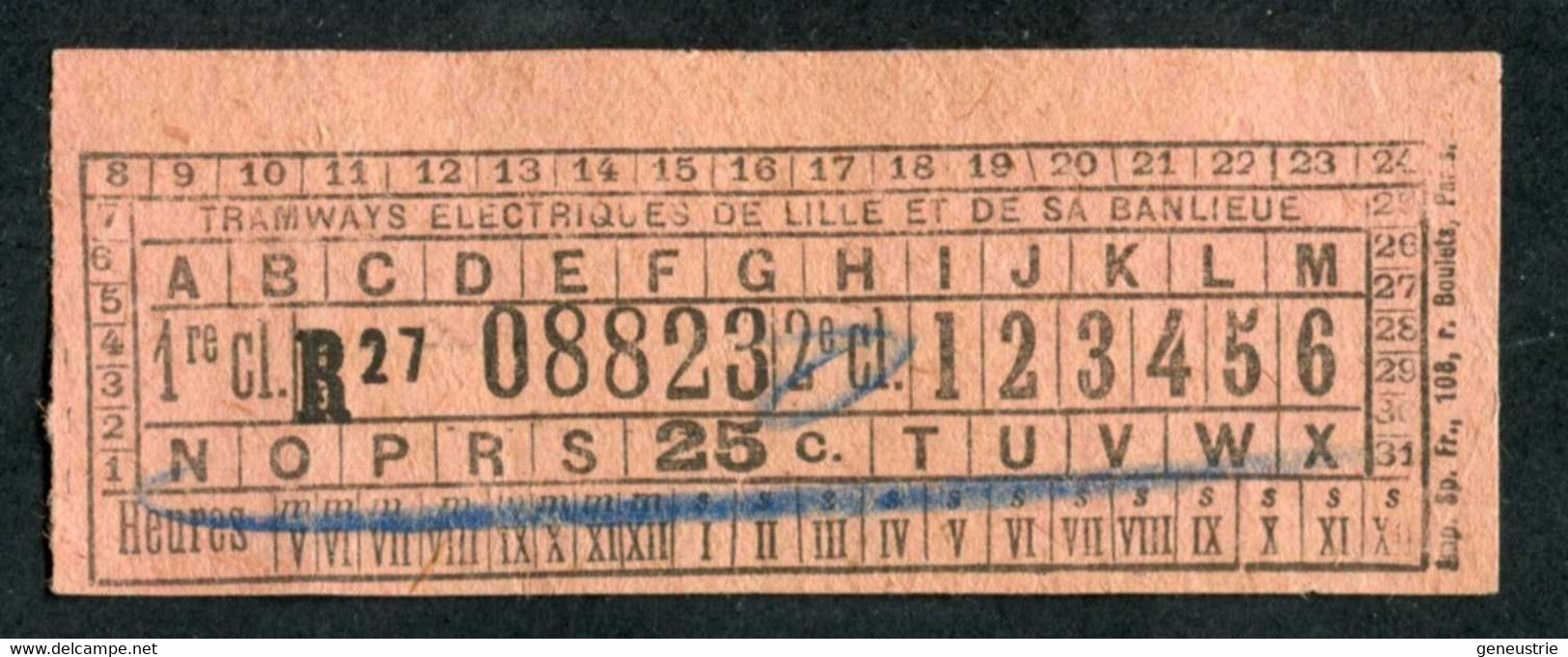 Ticket Billet Tramway Début XXe "Tramways Electiques Lille Et Sa Banlieue - Roubaix Tourcoing / 25c" Billet De Tram - Europe