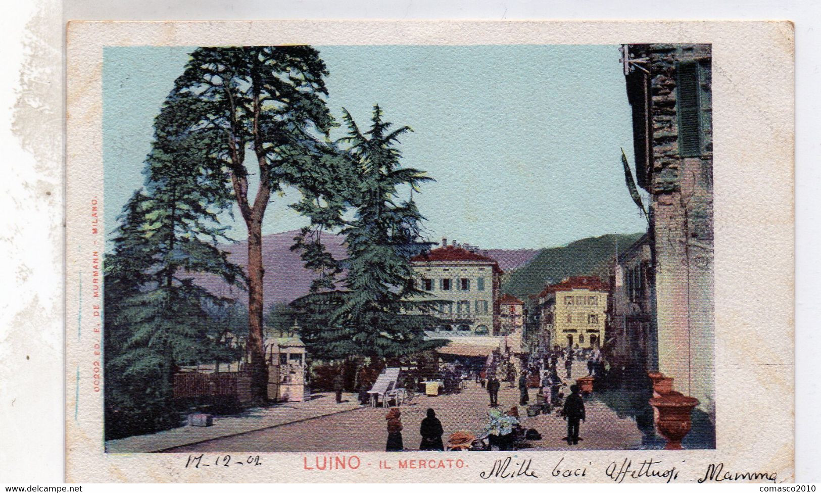 CARTOLINA DI LUINO IL MERCATO VIAGGIATA 1902 - Luino