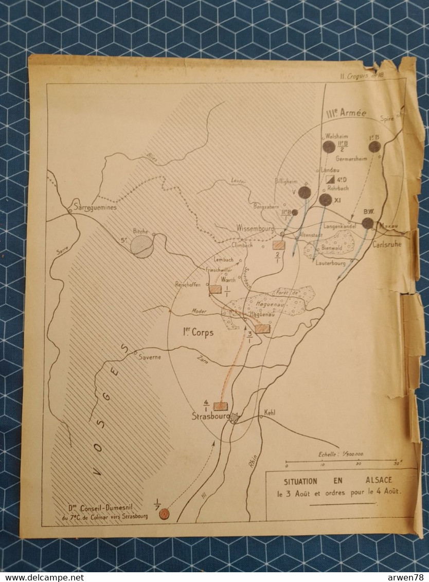 Carte Plan Champ De Bataille Guerre 1870 Situation En Alsace 3 & 4 Aout Sarreguemines Strasbourg - Cartes Topographiques