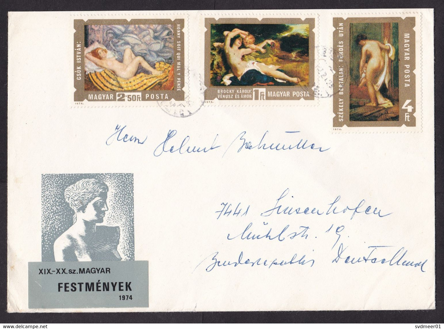 Hungary: Cover To Germany, 1970s, 3 Stamps, Art, Painting, Naked Lady, Nude Female, Rare Real Use (minor Damage) - Lettres & Documents