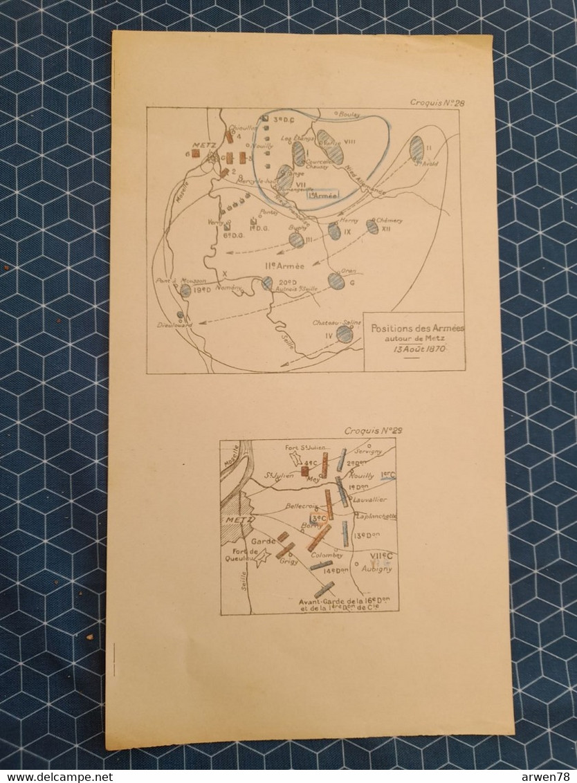 Carte Plan Champ De Bataille Guerre 1870 Positions Des Armées  Le 13 Aout Autour De Metz - Cartes Topographiques