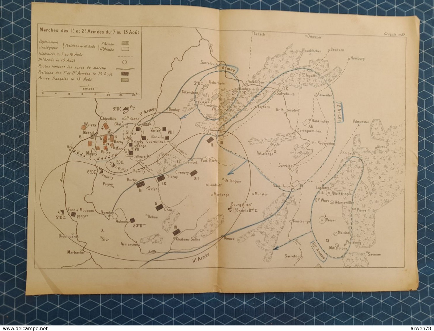 Carte Plan Champ De Bataille Guerre 1870 Marches Des 1ere & 2eme  Armées  Du 7 Au 13 Aout - Cartes Topographiques